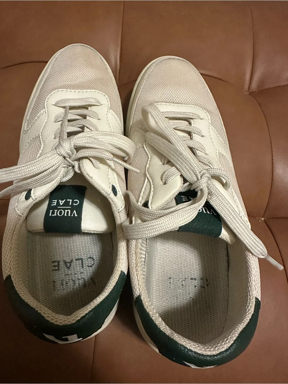Vuori CLAE Low-Top Sneakers in Off-White with Dark Green Accent UNISEX